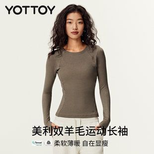 YOTTOY美利奴羊毛速干衣运动长袖女训练服网球服跑步上衣修身t恤