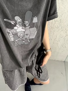 美式复古做旧辛普森一家印花短袖T恤女2026春夏新款宽松半袖上衣