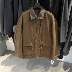 复古皮领百搭显瘦工装 韩国2025秋冬季 经典 时尚 马术夹克外套女 新款