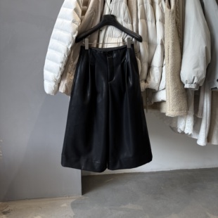 女高腰小众宽松显瘦女裤 复古咖啡色PU皮裤 新款 韩国东大门2025冬季