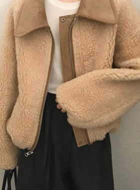 氛围感拉满复古麂皮绒内胆羊毛短外套2025秋冬宽松显瘦夹克上衣女