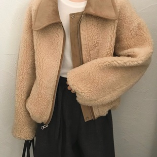 氛围感拉满复古麂皮绒内胆羊毛短外套2025秋冬宽松显瘦夹克上衣女