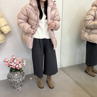 90白鸭绒连帽羽绒服女冬黑粉香槟三色保暖面包服宽松显瘦短款 外套