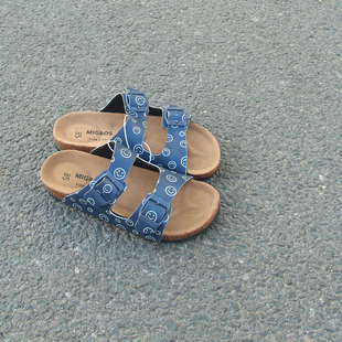 12.7孤品男女童PU面搭扣软木硬底拖鞋