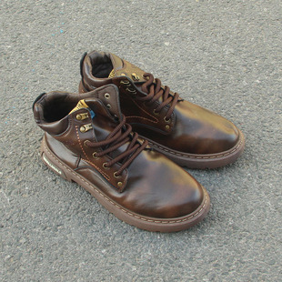 1.18孤品男士高帮系带PU面休闲马丁靴外侧拉链男鞋