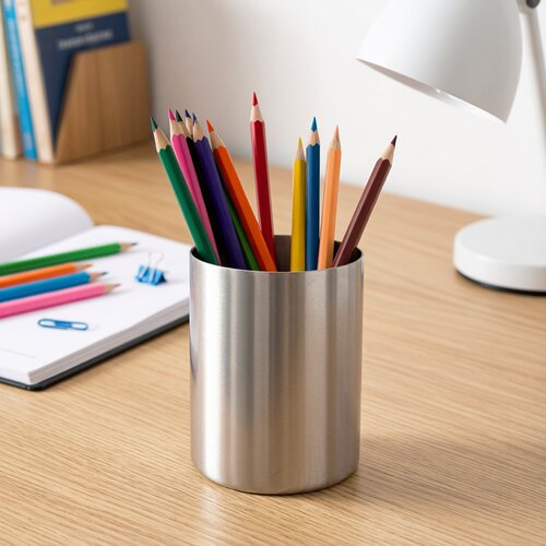 圆形笔筒加厚不锈钢桌面收纳筒