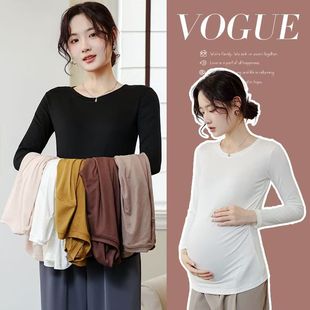 t恤冬季 圆领长袖 加厚保暖上衣莫代尔秋衣 春秋外穿薄款 孕妇打底衫