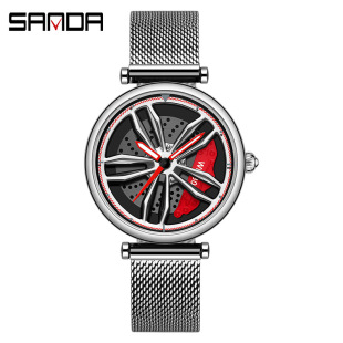 时尚 式 潮流镂空简约男女石英腕表 石英网带手表情侣车轮款 三达新款