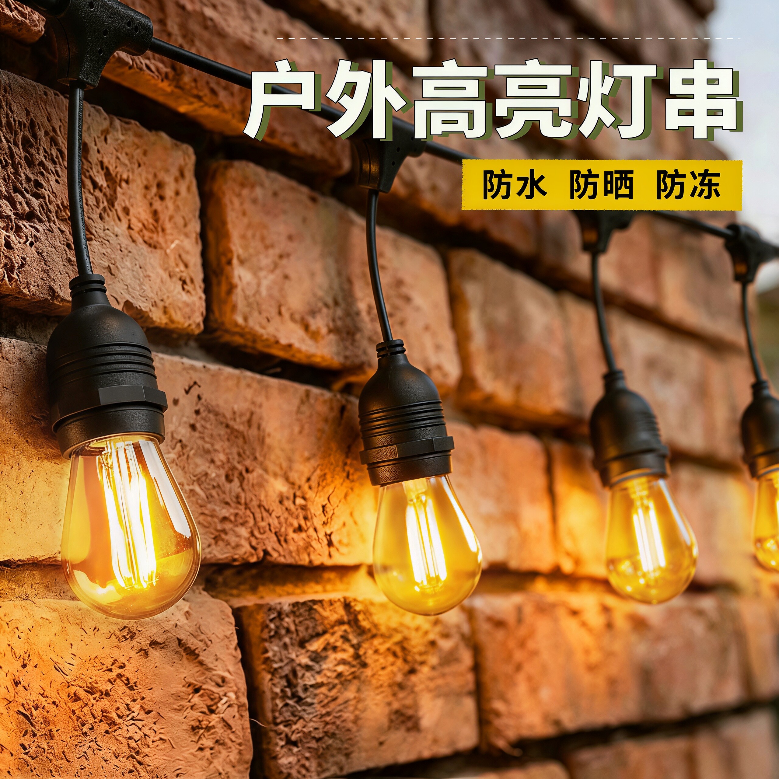 户外高亮灯串灯泡防水太阳能彩灯露营氛围灯串庭院装饰灯挂灯吊灯