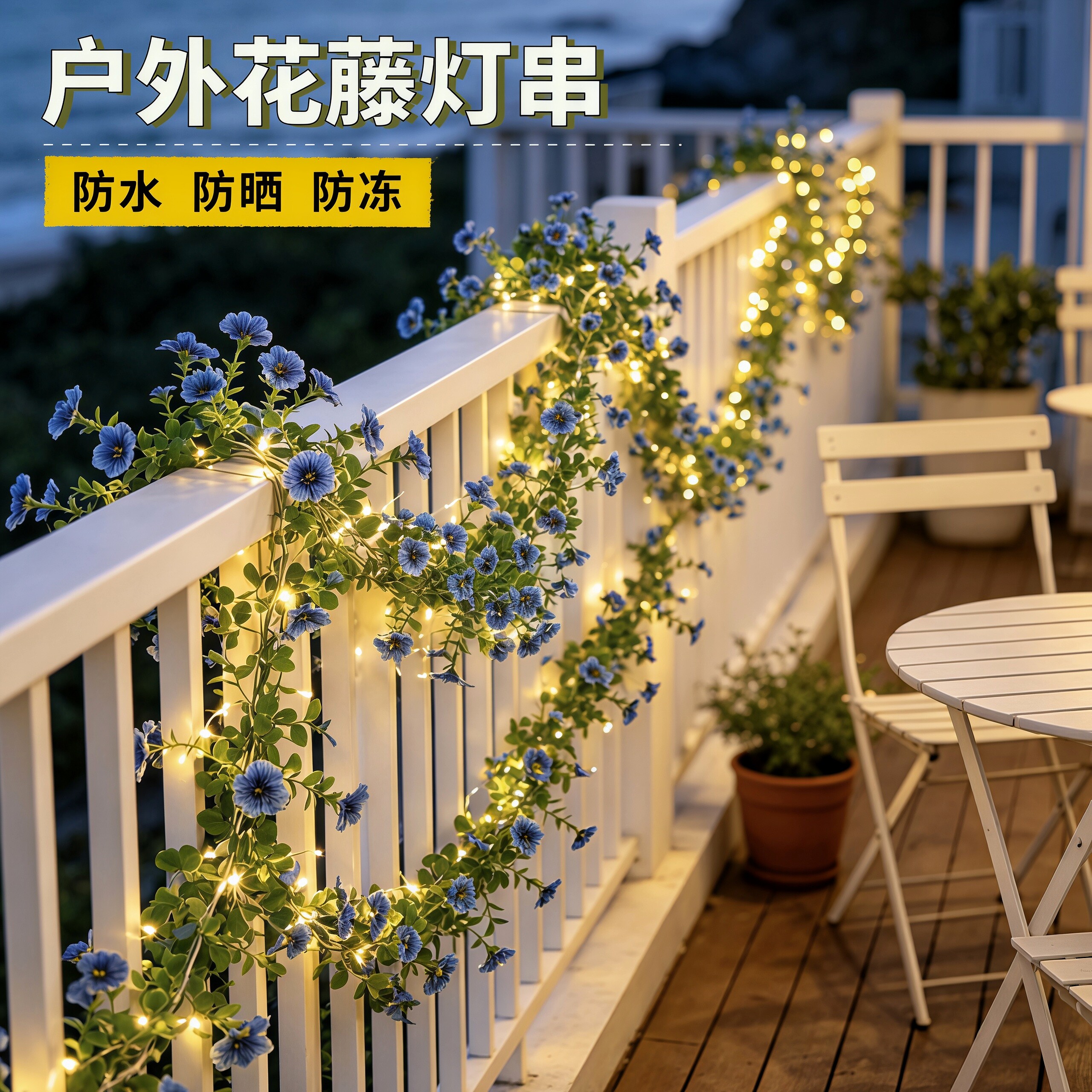 太阳能玫瑰花藤条灯串小彩灯户外防水庭院花园阳台布置装饰氛围灯