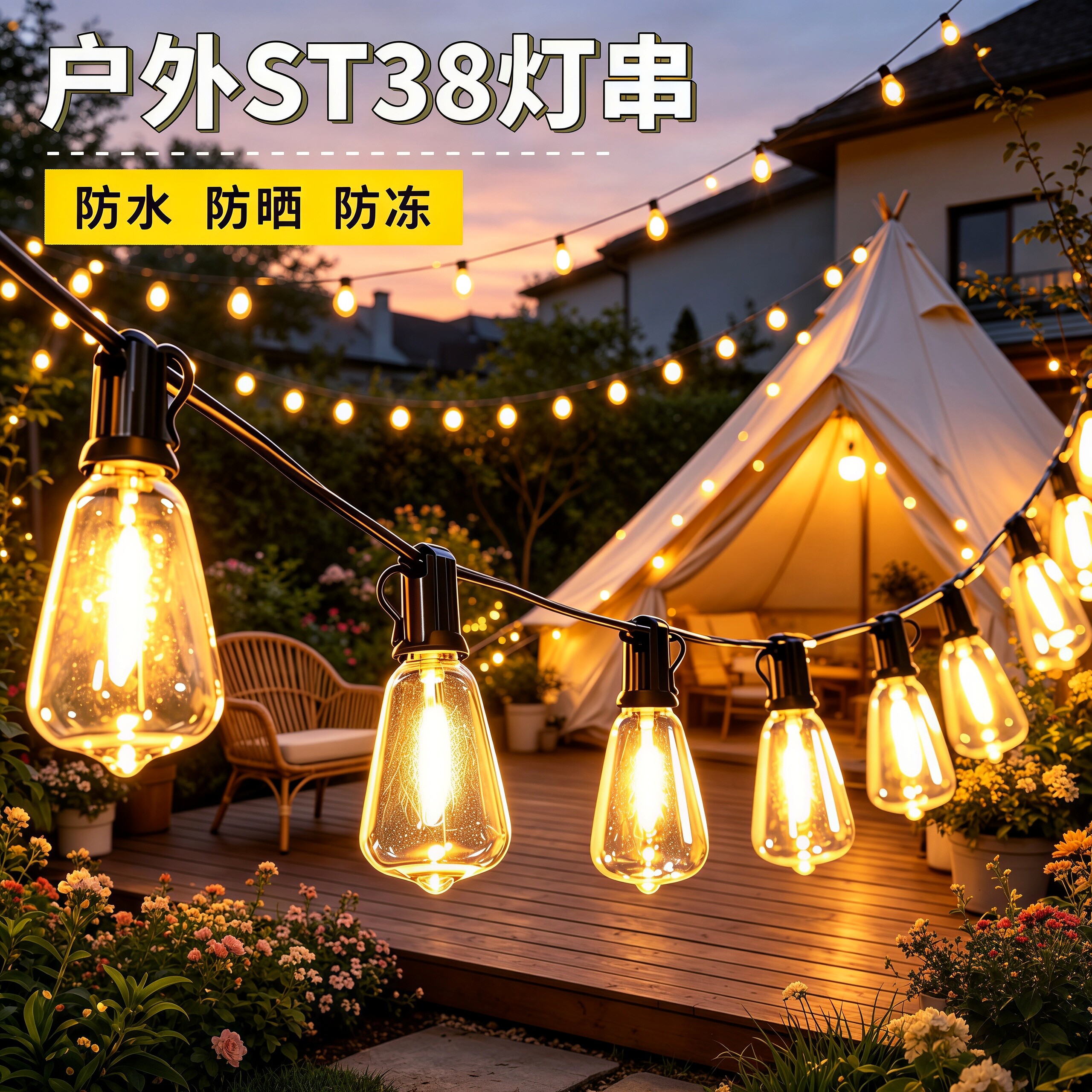 户外高亮灯串防水灯泡彩灯庭院装饰灯挂灯吊灯露营氛围灯节日串灯图片