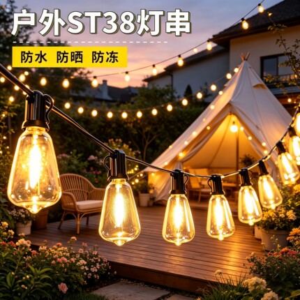 户外高亮灯串防水灯泡彩灯庭院装饰灯挂灯吊灯露营氛围灯节日串灯