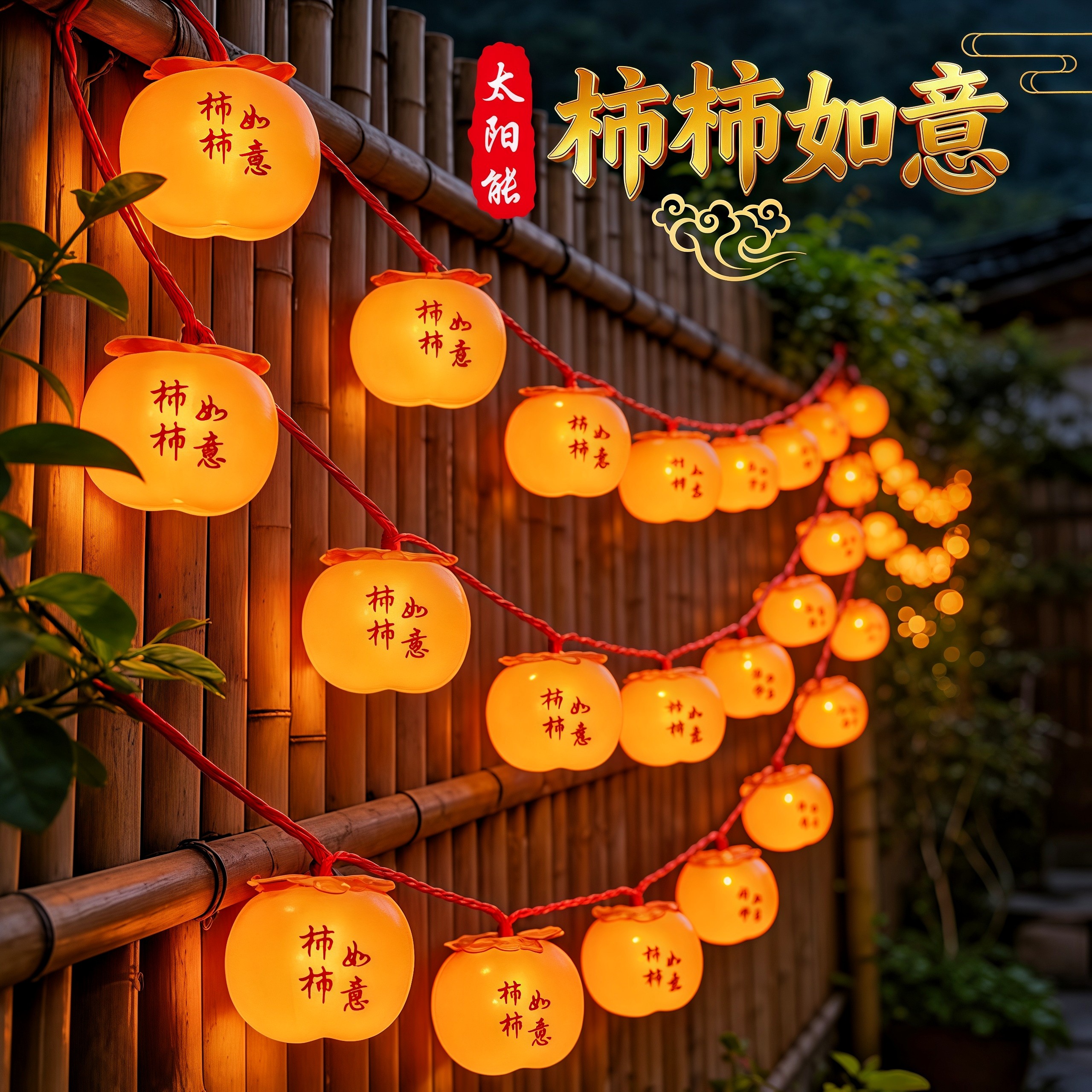 太阳能柿子灯笼春节过年挂树上的彩灯串户外装饰灯庭院布置氛围灯