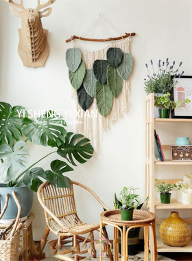 手编挂毯森系风大树叶款背景墙装饰电表箱遮盖艺术挂毯民宿挂饰