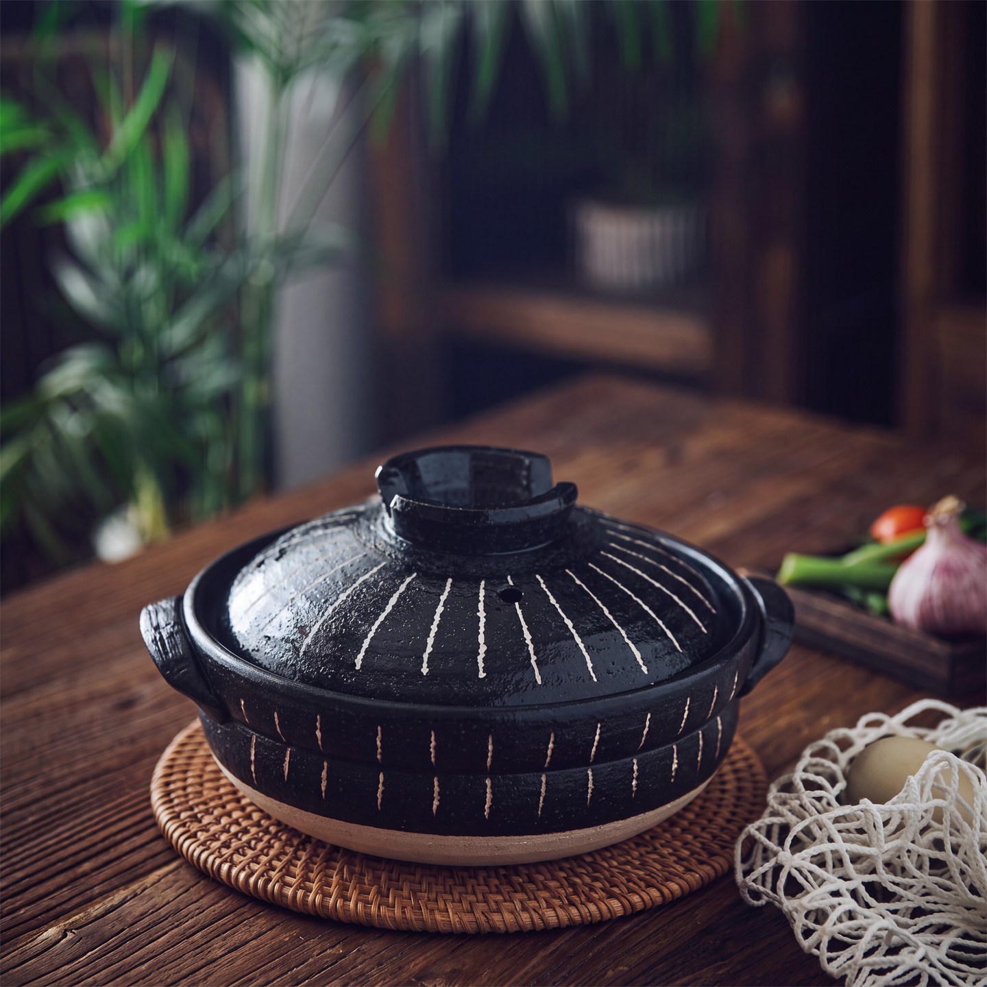 万古烧日本进口土锅黑十草陶土砂锅家用燃气日式煲仔饭锅熬粥炖锅