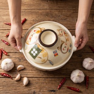 日本进口万古烧卡通猫咪砂锅干烧不裂啫啫煲煲汤煲粥浅口炖菜土锅