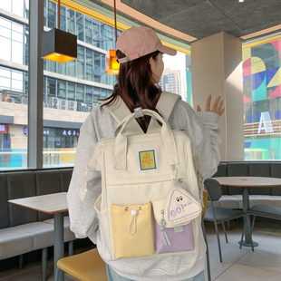 女双肩包韩版 ins高颜值多口袋大学生书包大容量轻便旅行手提背包
