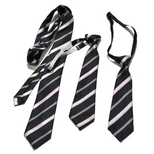 甜酷少女领带黑粉撞色条纹百搭休闲免打短学生手打可爱学院风拍照