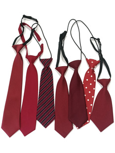 红色领带短免打结儿童学生男女毕业拍照表演主持领结纯色百搭波点