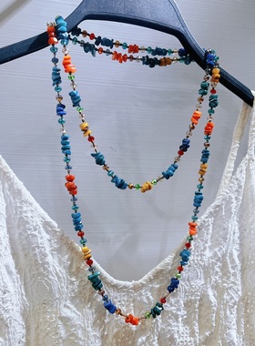 波西米亚度假风多层项链彩色裙子配饰挂件双层时尚气质复古女款