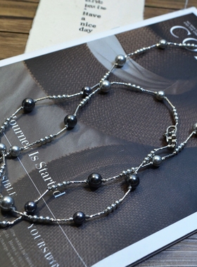 施家灰珍珠项链可单层可双层优雅精致长款毛衣链子饰品高级感女款