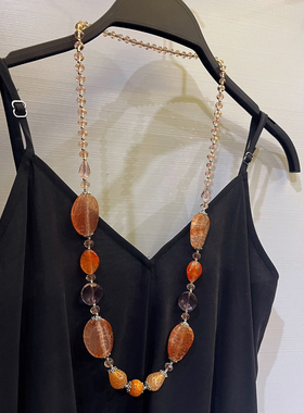 原创设计手工串珠黑色长款项链配饰简单大方毛衣链高级感女通勤款