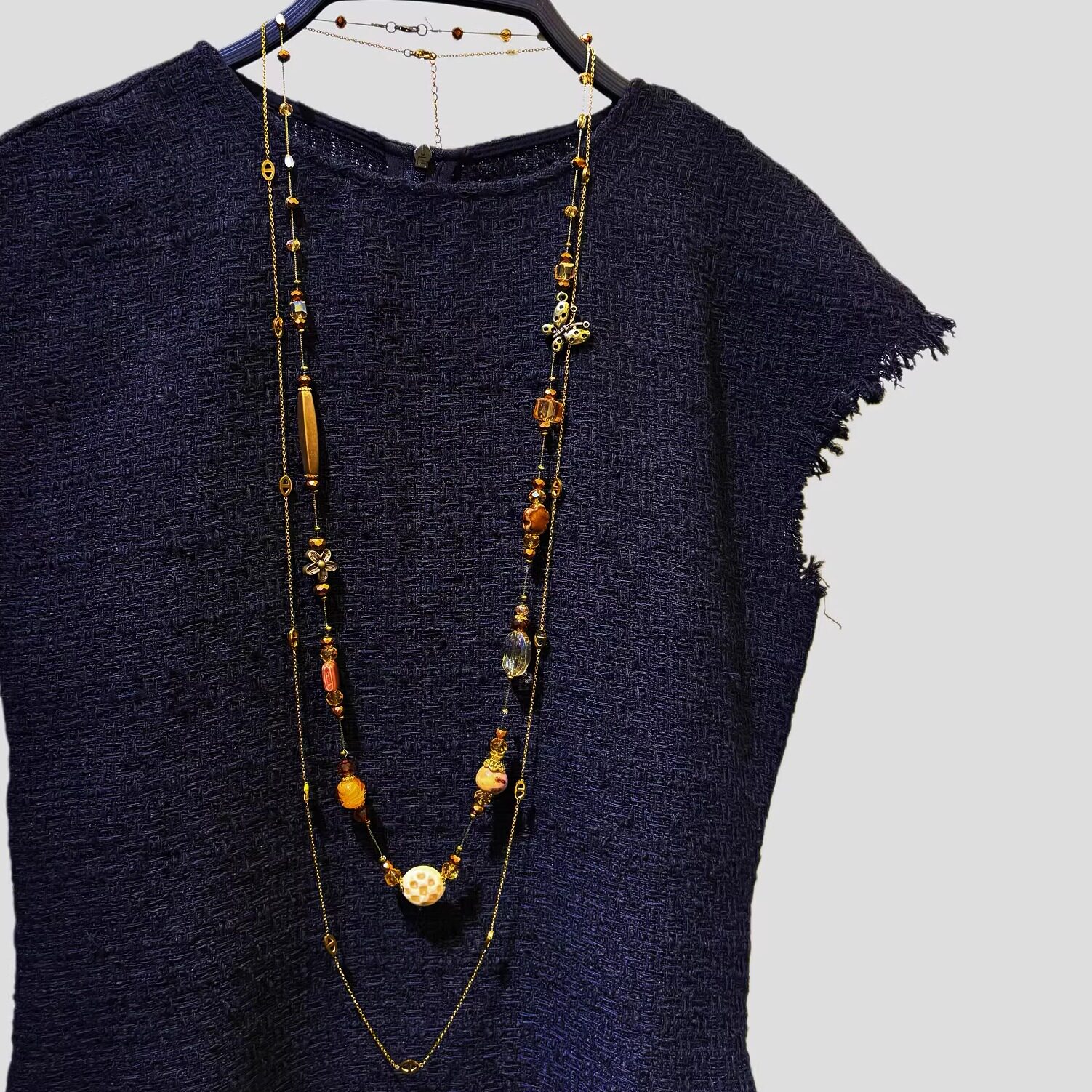 手工串珠项链长款高档优雅装饰长链子毛衣链多层百搭衣服挂件配饰