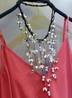 欧美夸张个性花朵项链时髦精个性配饰颈链高级感手工编织锁骨链