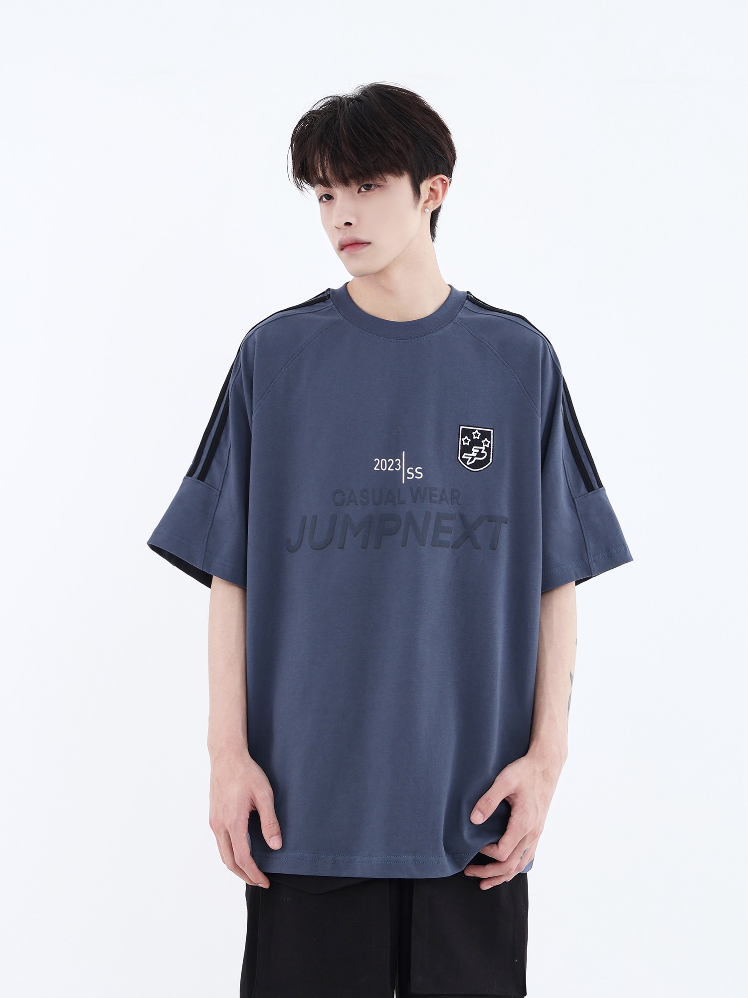 jumpnext国潮牌千禧90时代ov插肩袖松弛感运动短袖情侣宽松t恤tee