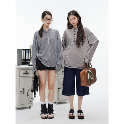 JUMPNEXT明线撞色条纹亨利衫