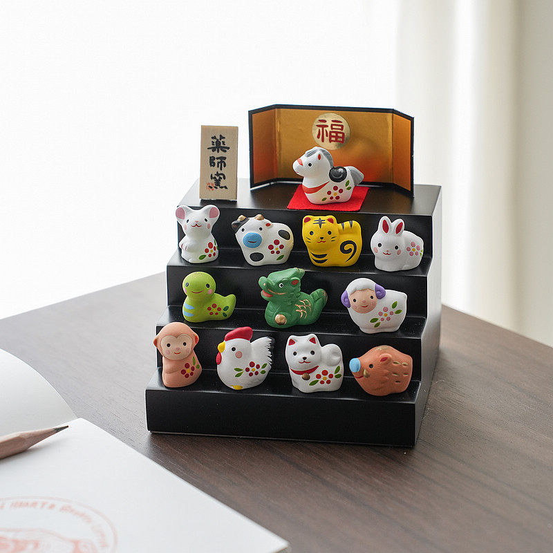 日本进口药师窑十二生肖龙年桌面装饰摆件手工彩绘招福开运送礼物