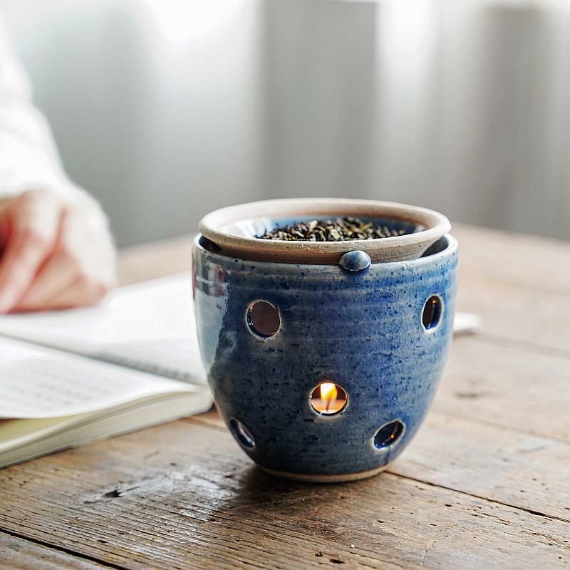 青藤飘香日本进口两用茶香炉烤茶精油香薰炉濑户烧陶器茶道-封面