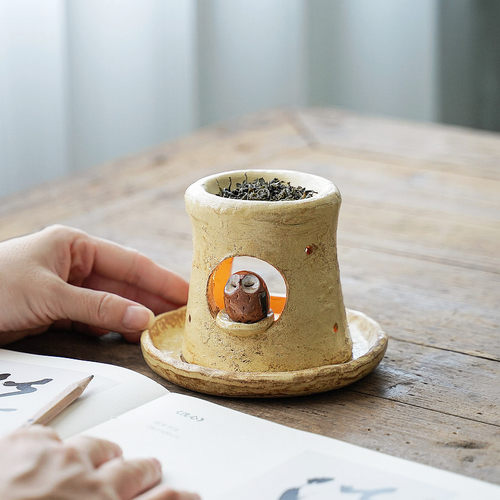 日本进口茶香炉猫头鹰精油香薰