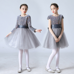 女童合唱服中小学生男女大合唱诗歌朗诵演出服男女主持亮皮礼服