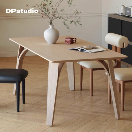 新中式原木风长桌现代简约长方形书桌侘寂风家用办公桌小户型圆桌