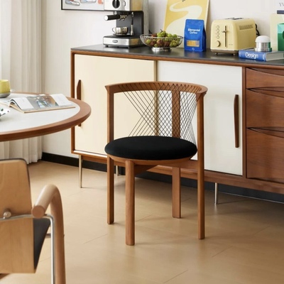 丹麦设计师创意竖琴椅中古实木靠背单椅家用软包椅子咖啡厅网红椅