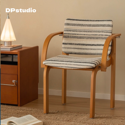 中古实木餐椅家用布艺软包扶手椅小众设计师靠背椅创意休闲单人椅