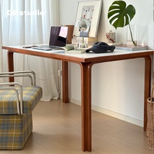 DPstudio复古岩板餐桌小户型实木书桌饭桌家用中古风长桌工作台