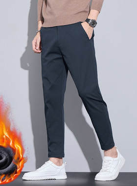 989加绒裤子冬季男裤加绒小直筒裤男冬款加绒九分/长裤保暖裤