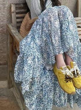 碎花复古夏季新款松紧显瘦气质长裙半身裙裙子森女通勤中长款小众