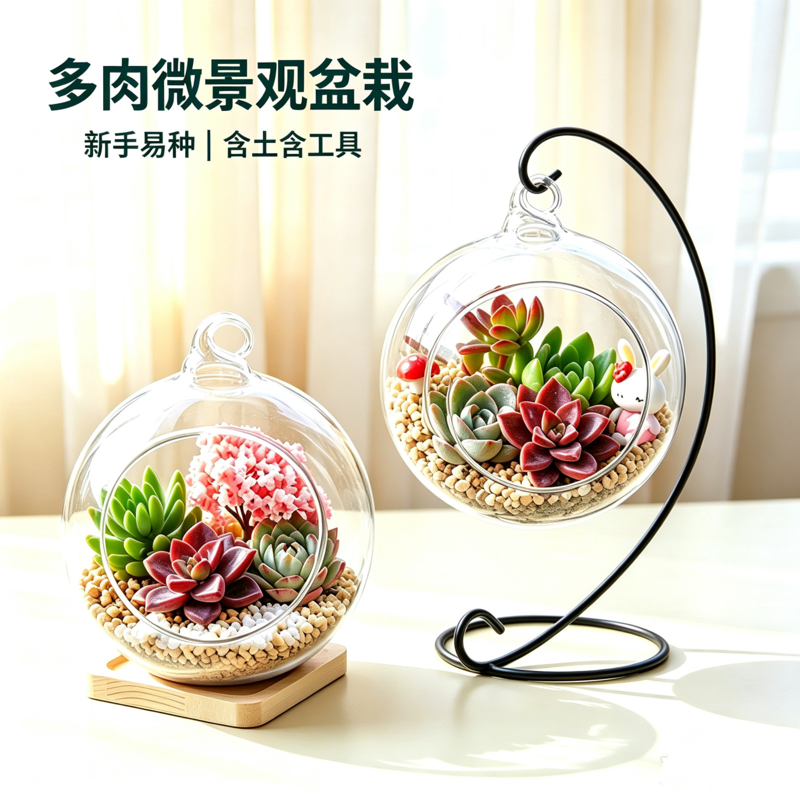 创意多肉植物组合盆栽阳台室内肉肉植物diy材料包玻璃盆套装含盆