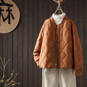 羽绒服女轻薄短款2024年新款时尚棒球领菱格90%白鸭绒保暖外套潮