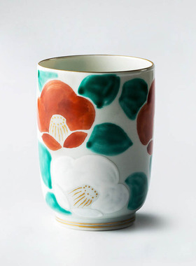 日本原装T.NISHIKAWA Kayori清水烧彩绘陶瓷茶杯水杯子白椿220ml