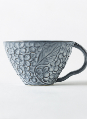 日本AITO Lien 日式浮雕藤釉下彩茶杯陶瓷杯子男士个人专用330ml