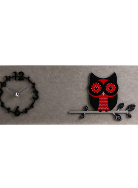 韩国原装进口dawon deco手绘3D红色猫头鹰挂钟 创意卡通挂钟