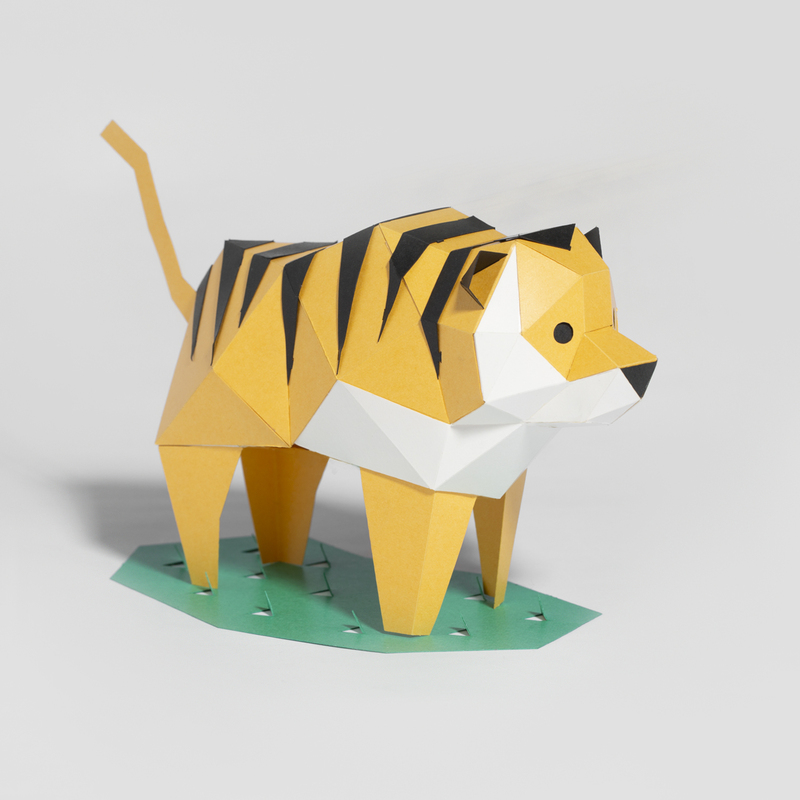 日本原装进口kaku kaku 3d立体手工折纸制作益智玩具老虎