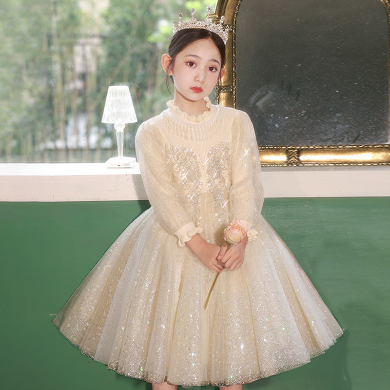 公主裙女童秋冬连衣裙冬季加绒冬裙花童婚礼小女孩礼服儿童裙子冬