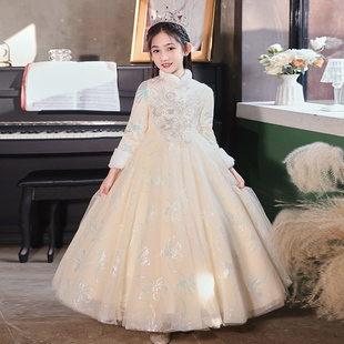 女童礼服公主裙冬季高端花童婚礼小女孩主持人儿童钢琴演奏演出服