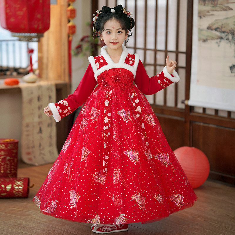 汉服女童拜年服冬季2025新款中国风儿童新年唐装过年喜庆衣服冬装