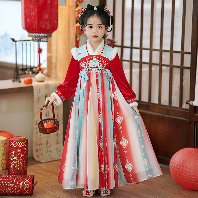 汉服女童拜年服冬季2025新款中国风儿童新年唐装女宝过年喜庆衣服